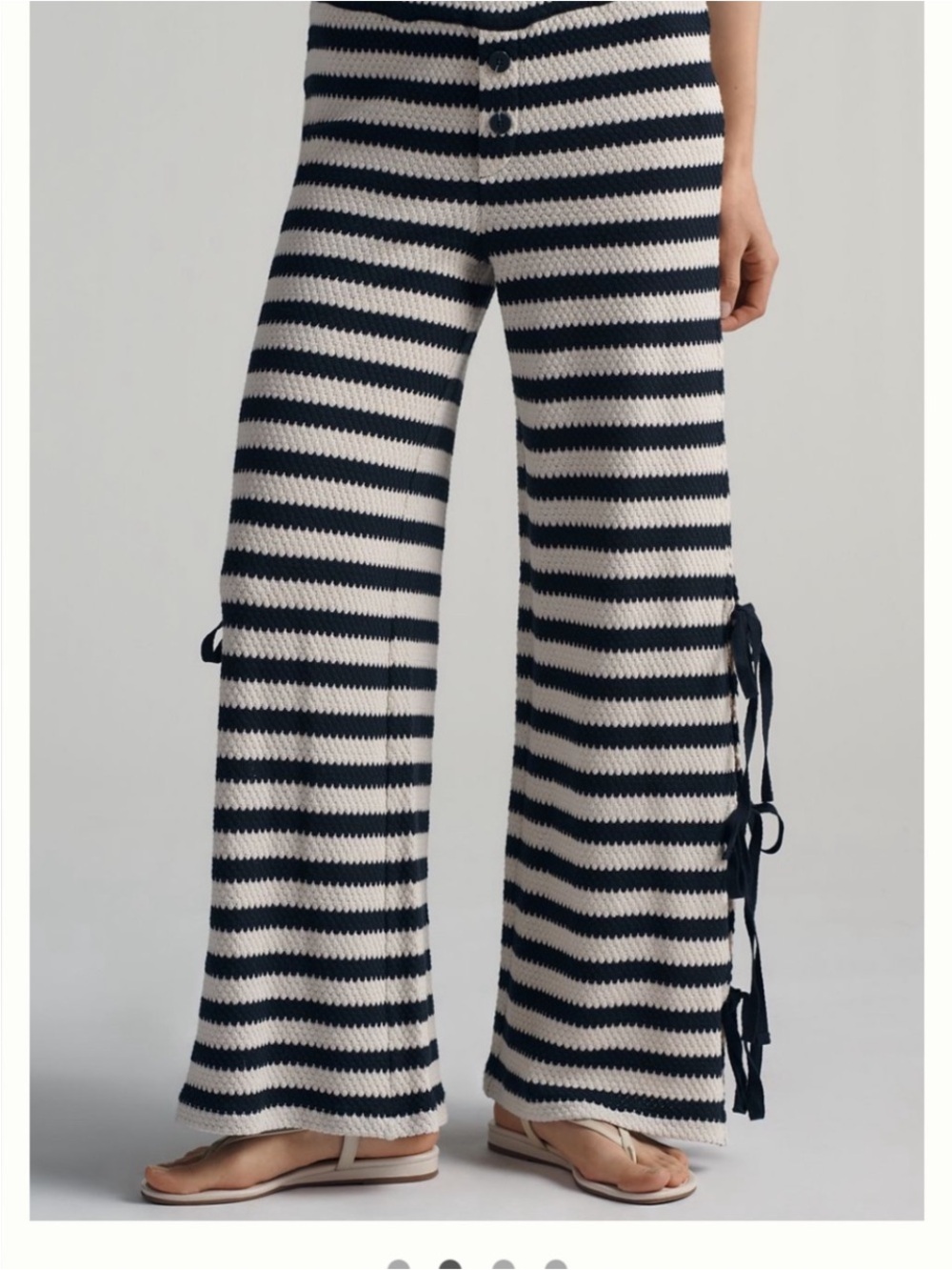 Maeve Navy & White Striped Wide-Leg Knit Pants Anthropologie